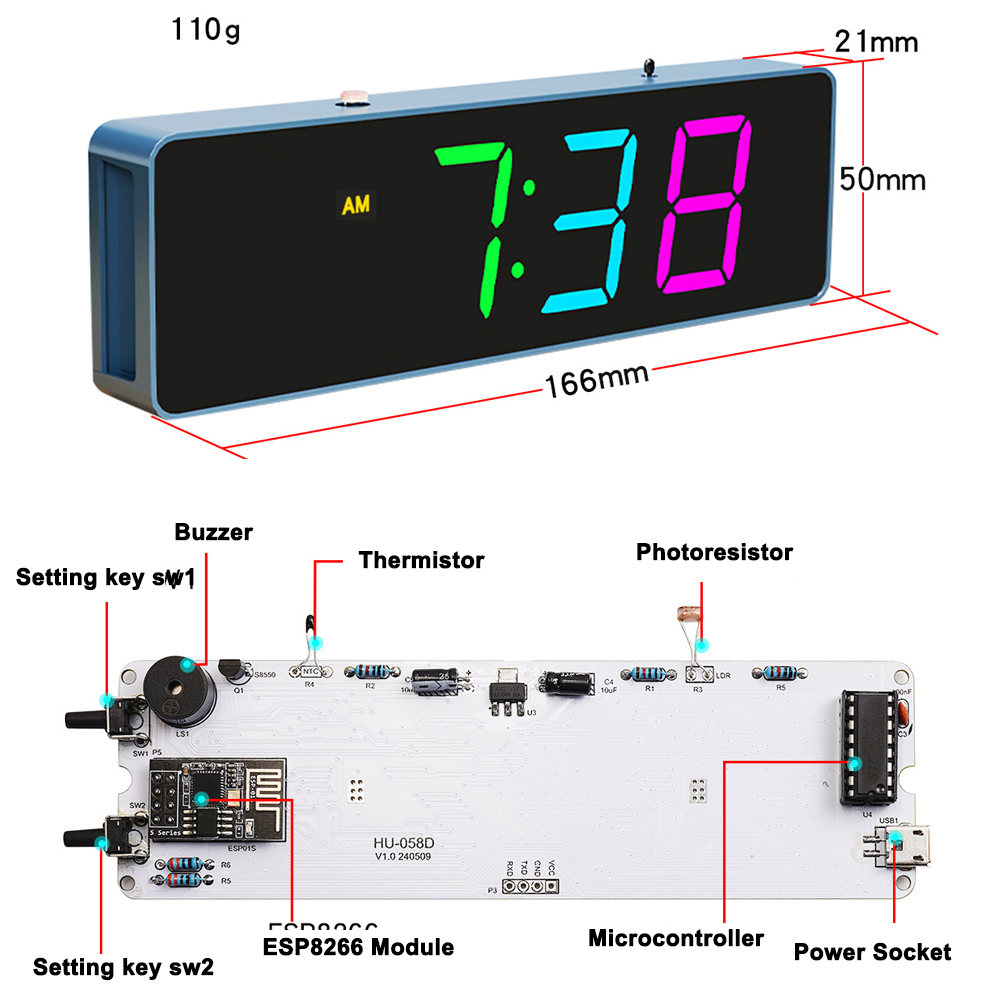 ESP8266 IoT Colorful WiFi Cloc - Diy Electronics Gadget review and price